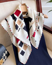  Sciarpa scialle 70% cashmere 30% seta 65x65 cm doppia faccia gialla griglia stampa avvolgente 