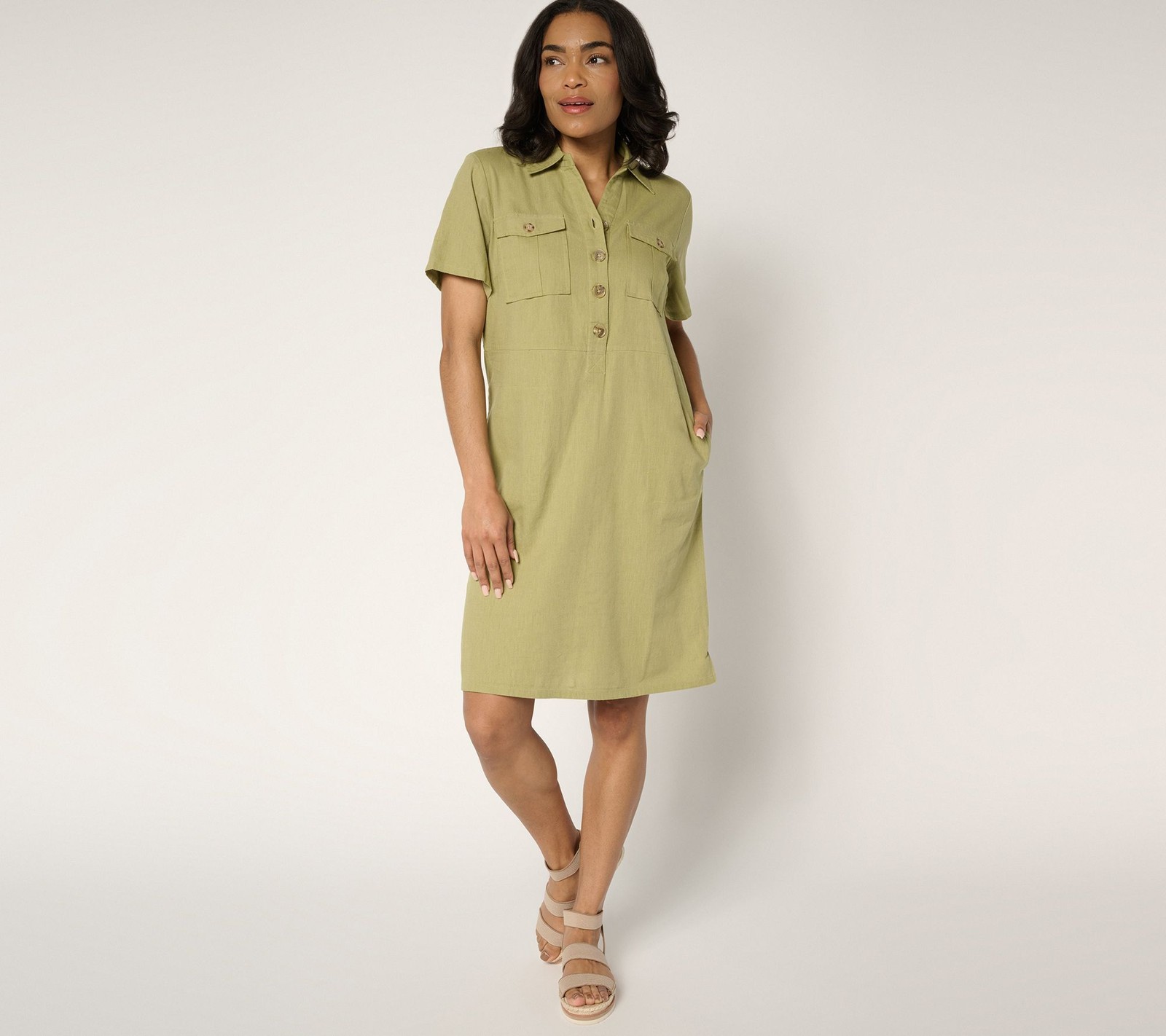 Gloria Vanderbilt Women's Dress Sz M Denim & Co. Linen Blend Print Green A689774