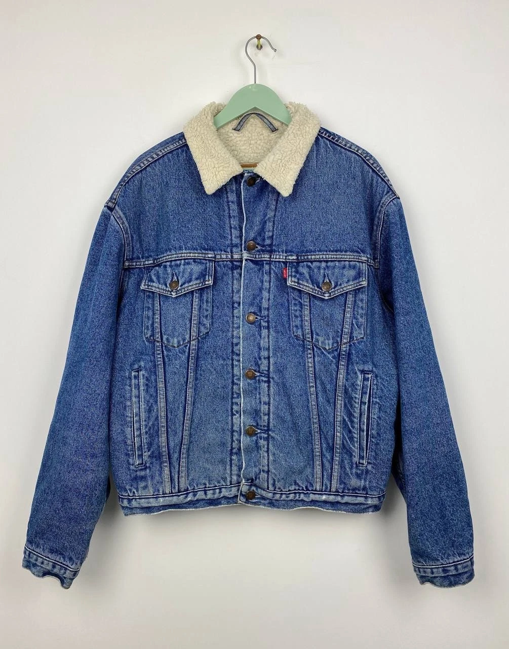 Vintage Levi’s Sherpa Trucker Jacket Denim Button USA Size M Men Blue