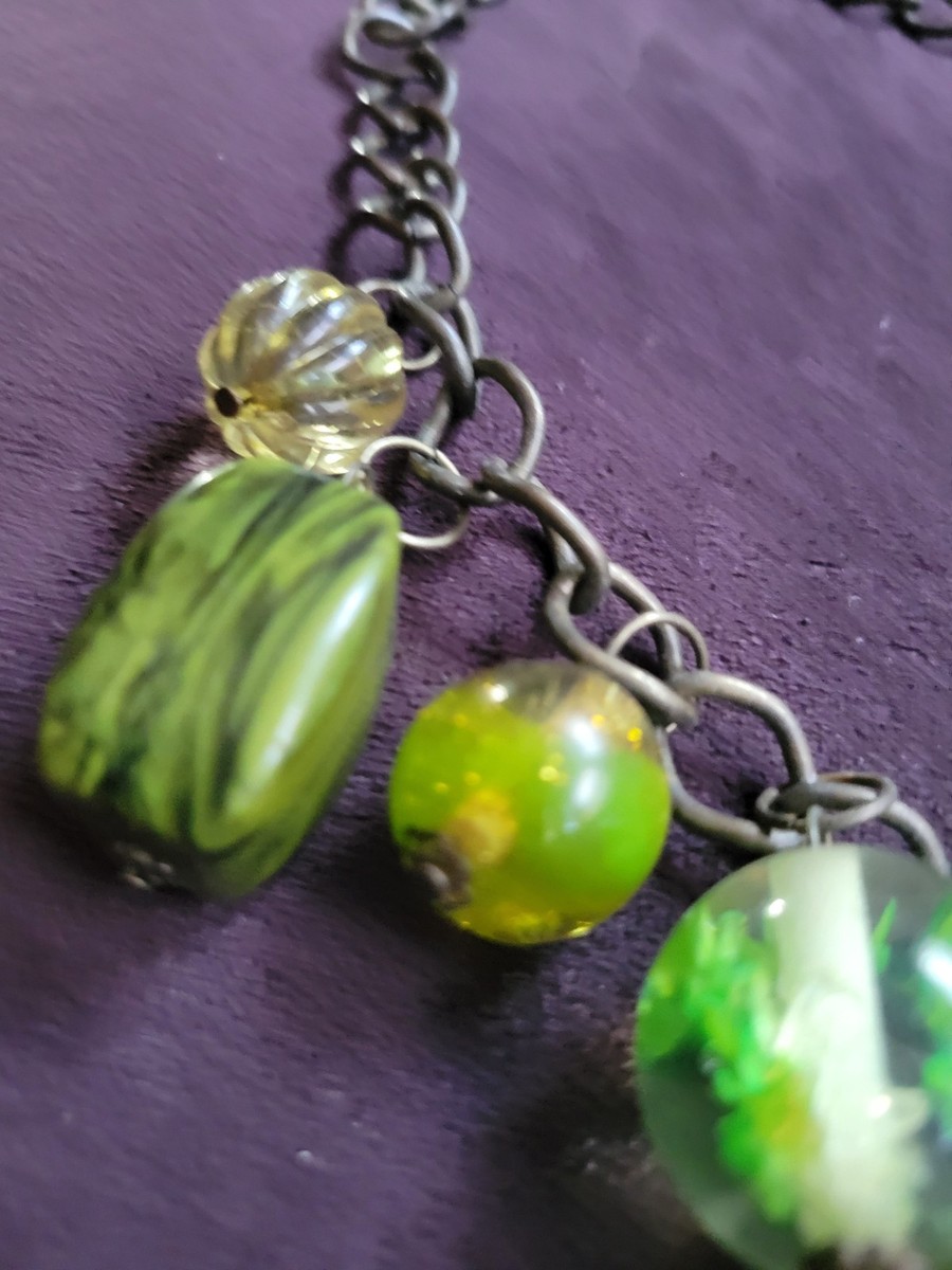Unique Lampwork Charm Green Necklace Bold Bohemian Adjustable Funky Statement  View 3