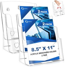2 Pack Acrylic Brochure Holder 8.5 x 11 2 Tier Brochure Display Stand W/
