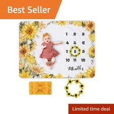 Baby Monthly Milestone Blanket for Girl Sunflower Photo Prop 45''x40'' Flor...