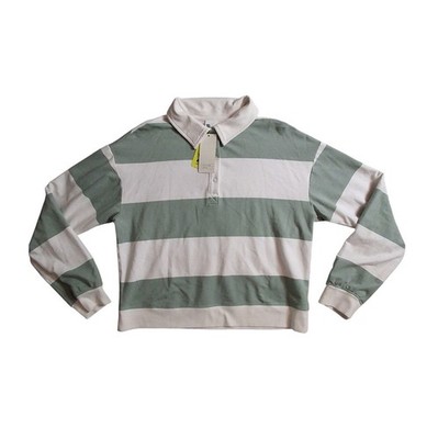  French Terry Polo Sweatshirt Women Size Sm All In Motion Sage Green Cream Prep
