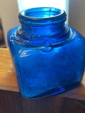 Antique" Cork Top" COBALT BLUE SQUARE INK BOTTLE #77