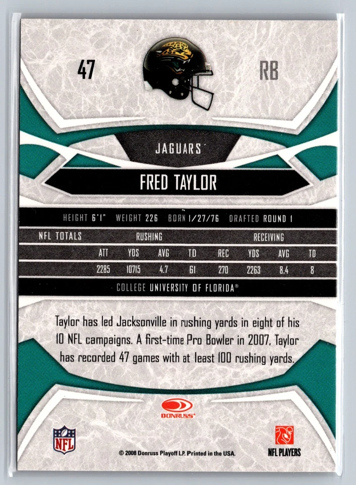 2008 Donruss Gridiron Gear #47 Fred Taylor Jacksonville Jaguars - Image 2 of 2
