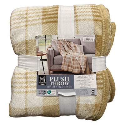Member's Mark Oversized Plush Sherpa Throw Blanket,  60'' x 70'' (Elm Plaid)