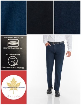 Bertini Mens Jean Style 5 Pocket Dress Pant Expandable Waist Stretch Denim 42