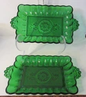 2 Vtg Anchor Hocking Rectangular Emerald Green Pressed Glass Relish 8.5" x 4.75"