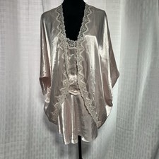 Vintage Victoria  s Secret Pink Satin Lace Nightgown Robe Set Small 90s OSFA
