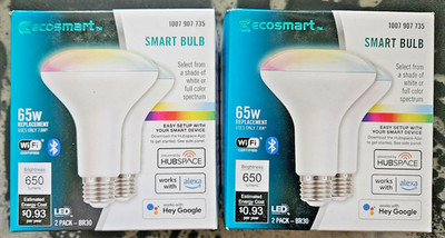 EcoSmart 65W 2 Pc. Smart Bluetooth Wi-Fi BR30 LED Light Bulb 2 Pack