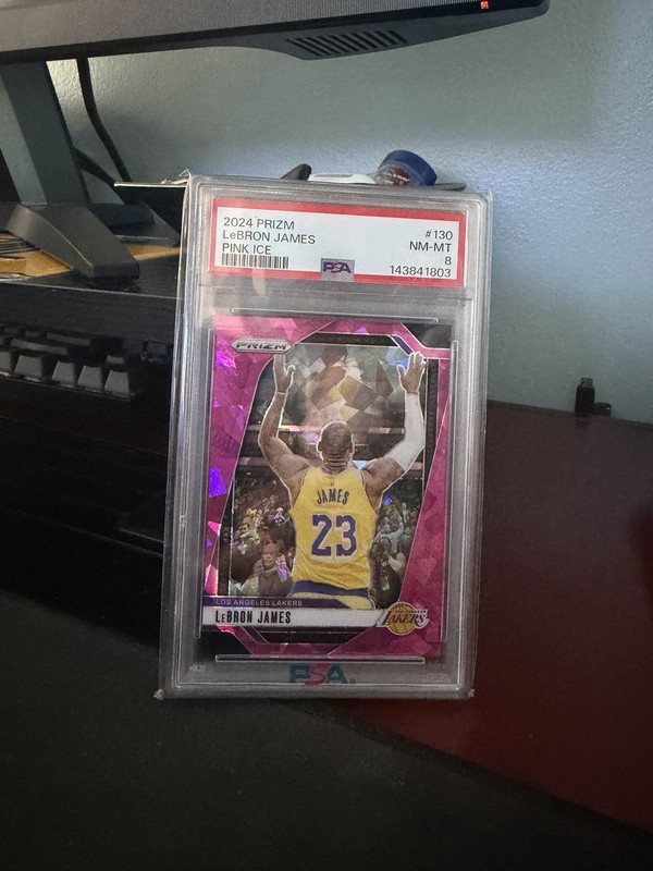 2024 Panini Prizm #130 LeBron James Pink Ice PSA 8