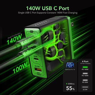 #ad #ad FAST CHARGER mfish E RHINO Charger 140W 4 Ports GaN. Silver and black $45.00