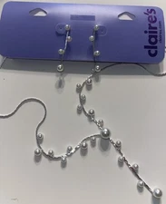 Claire’s Beautiful Pearl  Necklace & Earrings Set NWT