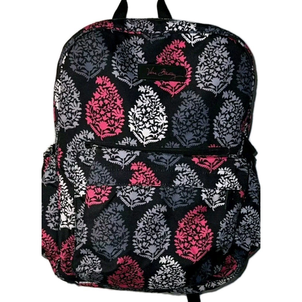 VERA BRADLEY Canterbury Backpack Black Pink Grey White Flora