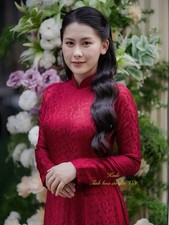 Red Vietnamese Long Dress-Traditional Ao Dai Viet - G  m  u i C ng- No Pants