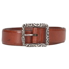 Chrome Hearts Size: 32 BLT SCRLREC Rectangle Scroll Old Leather Belt