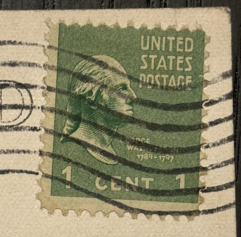 Stamps George Washington Green Right Facing 1 cent US Postage on Edison PostCard