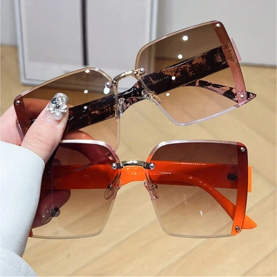 Oversized Square Frameless Sunglasses Women Ladies Big Fashion Retro UV400 Shade