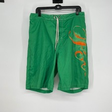 Vintage Polo Ralph Lauren Swim Trunks Green Orange Print Swimwear Shorts Size XL