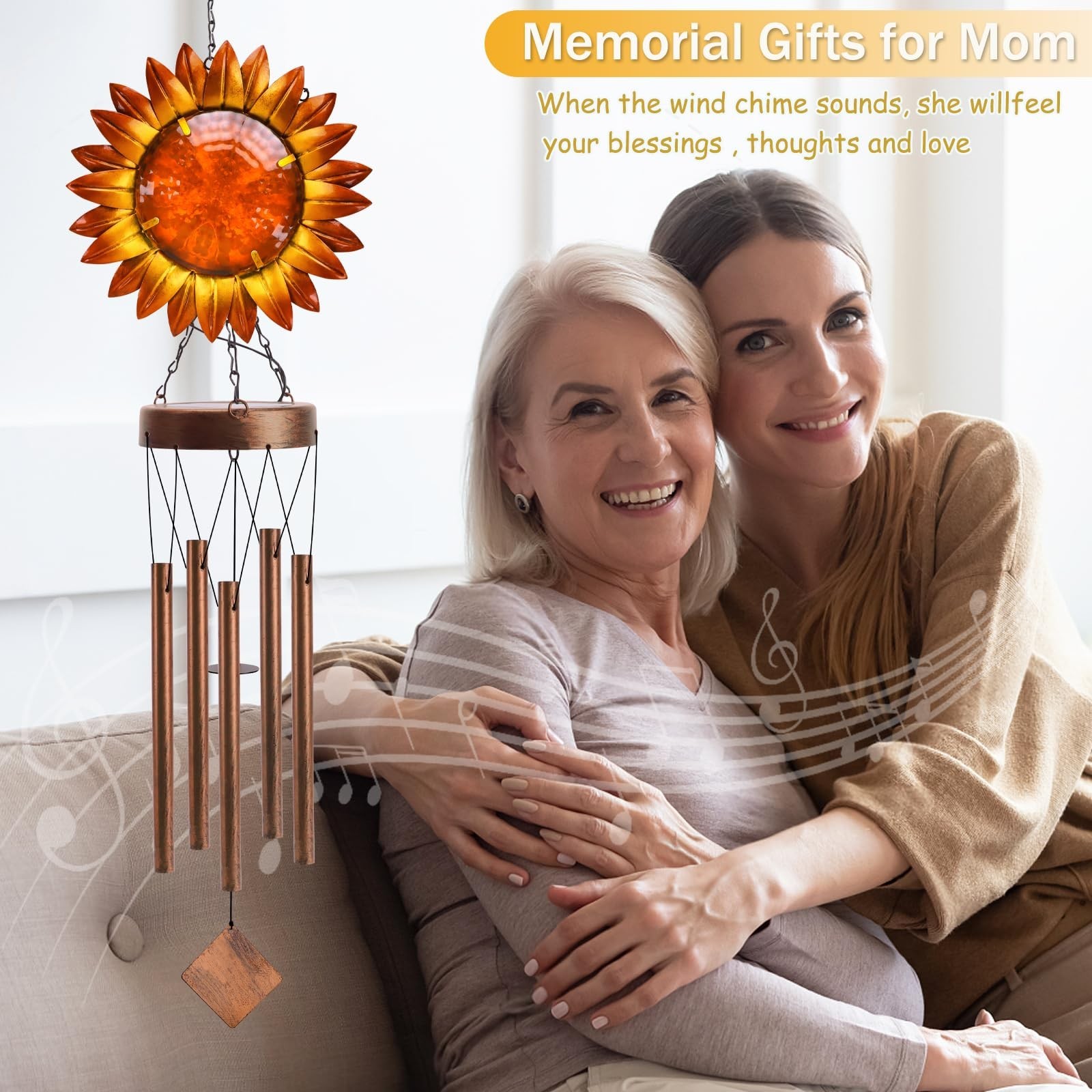 Solar Wind Chimes for Outside, Solar Sunflower Wind Chimes for Outdoor Garden...