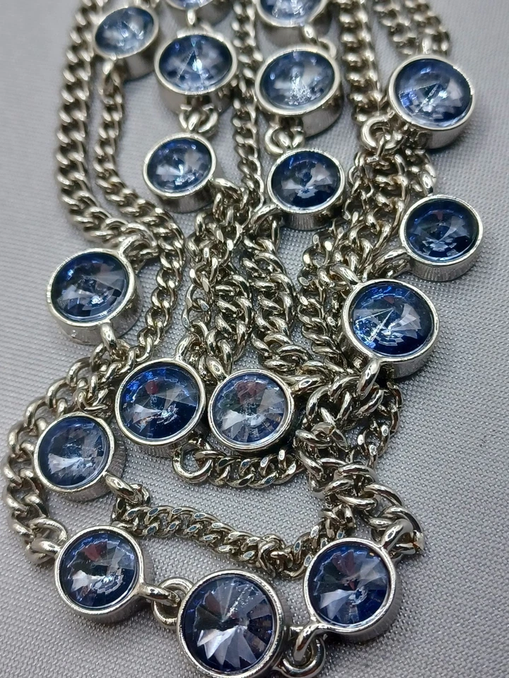 Chico's Blue Rhinestone Necklace Multi-Strand Silver Tone Rivoli Glass Stones - Image 2 of 4