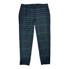 Talbots Wool Blend Straight Ankle Pants Size 6 Green Black Watch Plaid Trouser