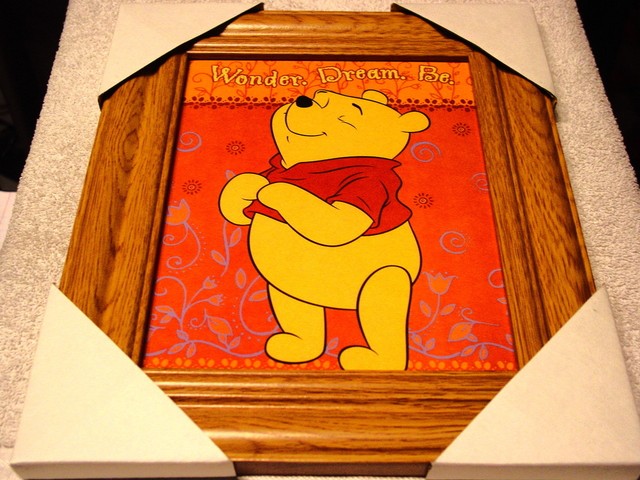 WINNIE THE POOH 11X13 MDF FRAMED PICTURE #2 ( WOOD COLOR FRAME ) | eBay