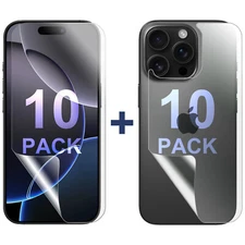 10Set Soft PET Film Screen Protector for Apple iPhone 16 PRO Front and Back Bulk