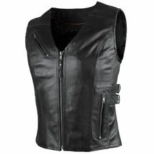 Ladies Soft Premium Leather Vest Buckles Motorcycle Vest by Vance Leather