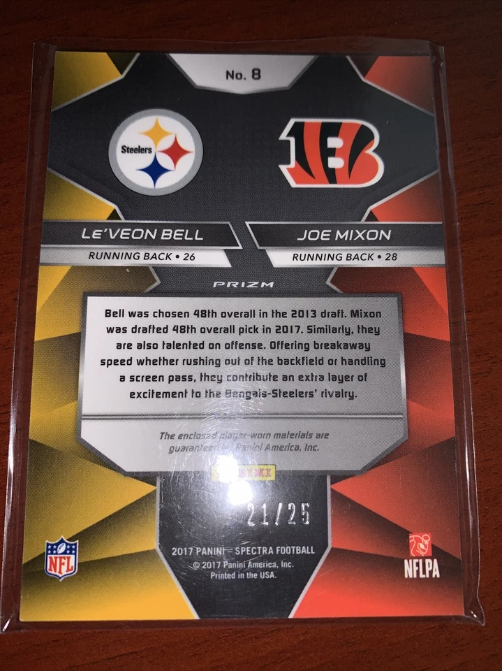 2017 Panini Spectra Blue Disco Rivals Dual Joe Mixon Le’Veon Bell 21/25 Bengals - Image 2 of 2
