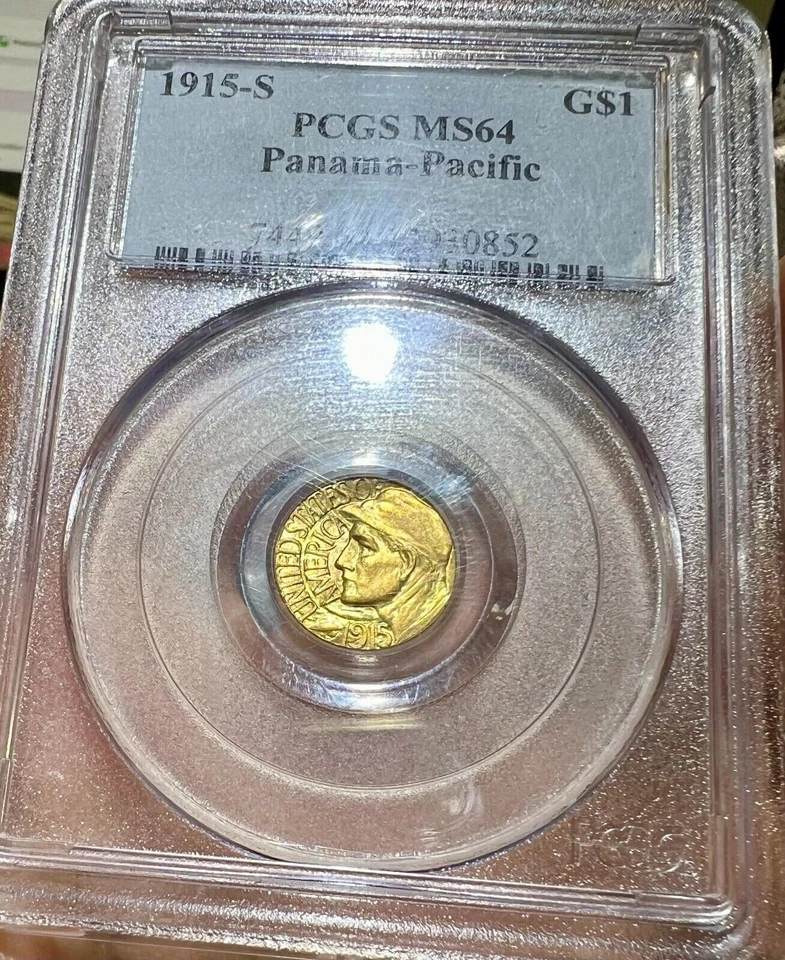 Dólar conmemorativo de oro Panamá-Pacífico 1915-S graduación profesional MS64 - Gran atractivo visual PQ Foto 4 de 4