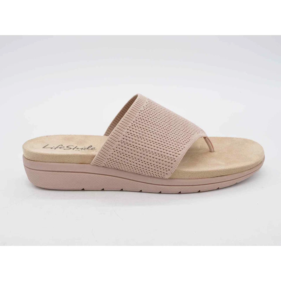 Sandalias LifeStride para mujer 10 beige tela plataforma cuña tacón puntera junto a la piscina Foto 4 de 4