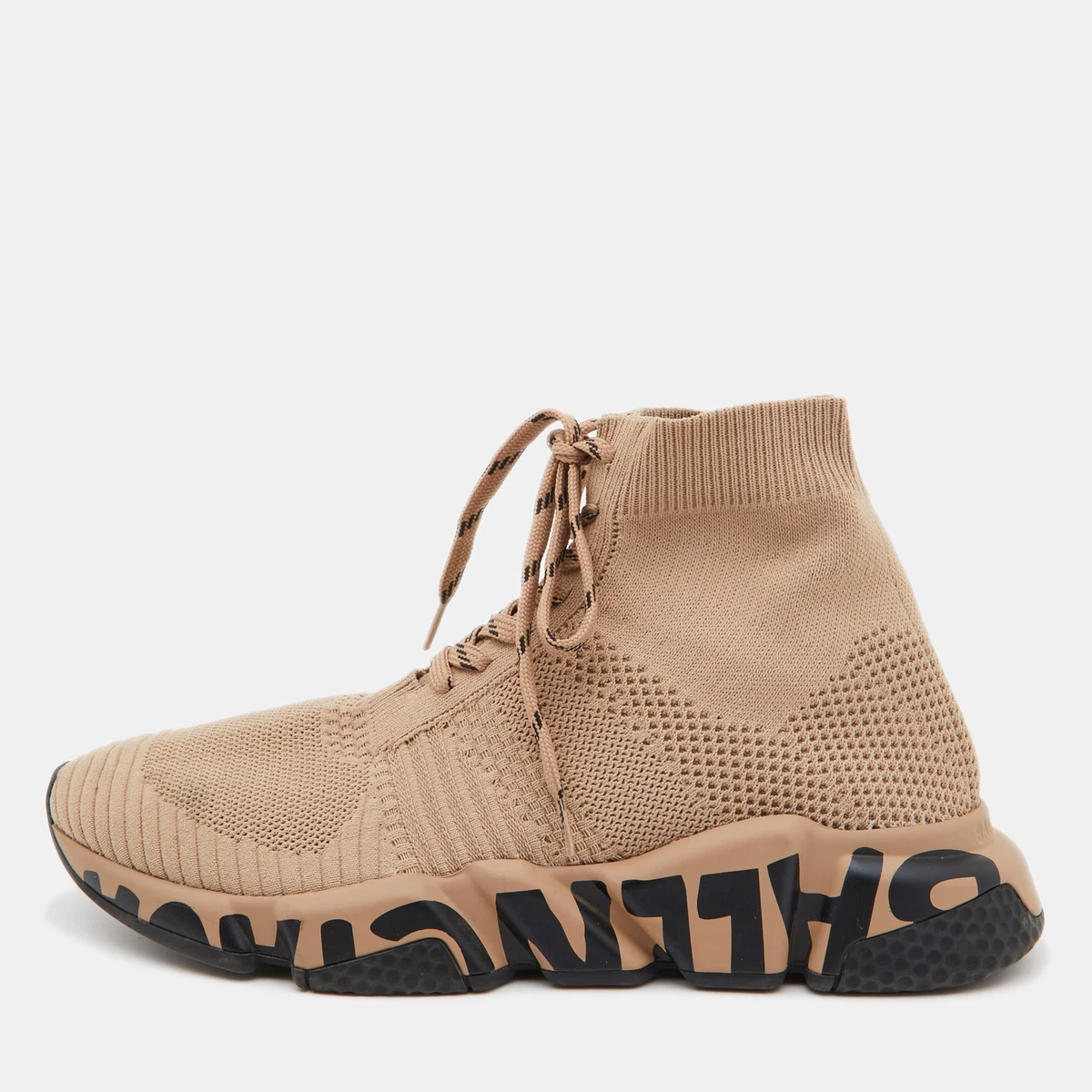 Balenciaga Beige Knit Fabric Speed Graffiti Sneakers Size 39 eBay