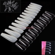  600 Full Cover Coffin Shape Nail Art Tips Manicure Decor False Nails Ballerina