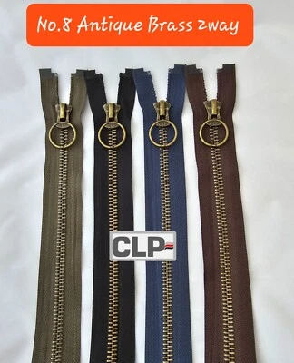 CLP CHUNKY ZIPS No8 Heavy duty zips in Antique Brass Teeth 2WAY Open-ended
