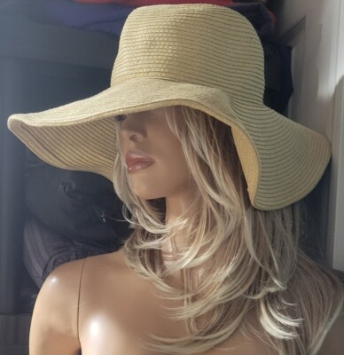 100% Paper Straw Floppy Garden Sun Hat One Size Khaki Boho Bohemian 