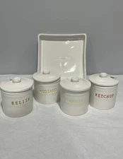 Williams-Sonoma BBQ Condiment Jar Set Ketchup Mustard Relish Mayo With Tray