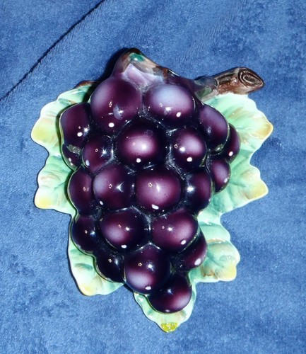 vintage pottery purple grape cluster wall pocket