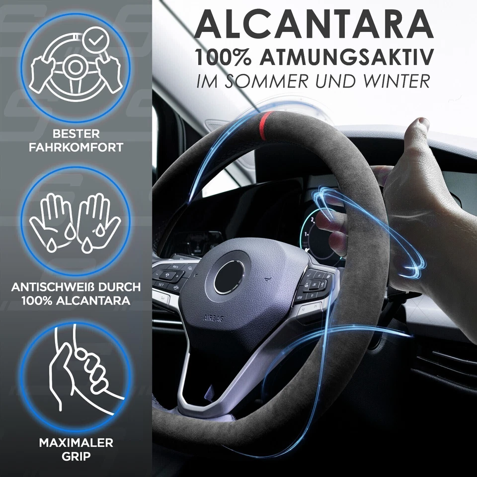S-TETIC® Alcantara Sport Lenkradbezug | D-Form | 12-Uhr Markierung | Universal - Bild 4 von 4