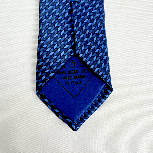 BRIONI Men's Blue Black Geometric Silk Tie Hand Made In Italy 3.25”W X 60”L - Picture 2 of 8