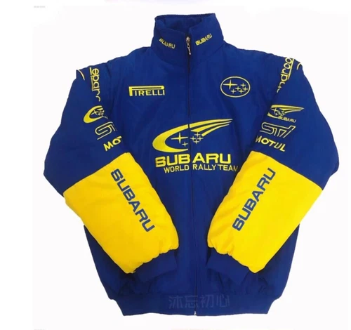 Adults F1 Team Racing Subaru Embroidery Cotton Padded Zip Racing Jacket Black*/ - Picture 8 of 10