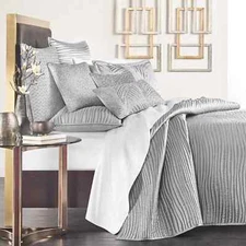 Hudson Park Collection Palmetto Queen Quilted Coverlet Gray