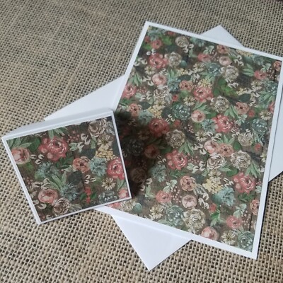 Blank Note Card 3 Mini Cards Rose Floral Flower Greeting Card Set