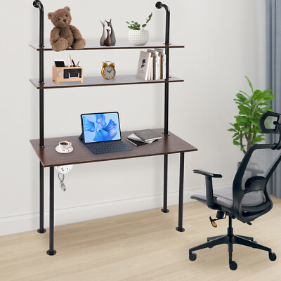 Wall Mounted Table Standing Desk Computer Laptop Desk W/Power Strip Modern Black