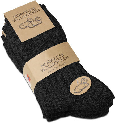 3 Paar Wärmende Herren Norwegersocken mit Schafwolle und weicher Plüschsohle