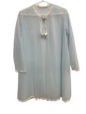 Vintage 60s Chiffon Lace Trim Robe Nightgown Medium Blue Intimate Fantasy Dreamy