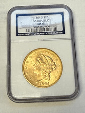 1864 S $20 Gold Liberty NGC MS 61 SS Republic