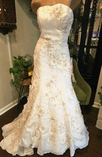 Watters Brides Wedding Dress 6 Silk Organza Strapless Floral A Line Gown 02001B