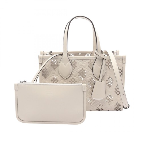 GUCCI Diamond Cutout Small Shoulder Handbag 777192 leather White Used Women