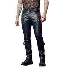 ZÜGELLOS Sew Wetlook-Hose Schwarz Stretch Riemen Rippen Zipper GOTHIC CLUBWEAR